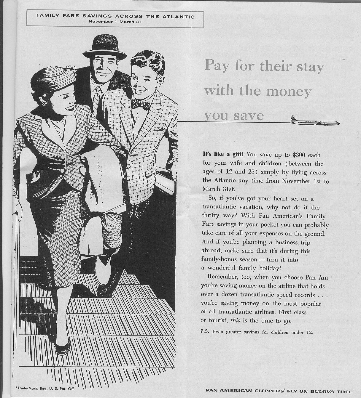 1957 A Pan American ad promoting family travel.